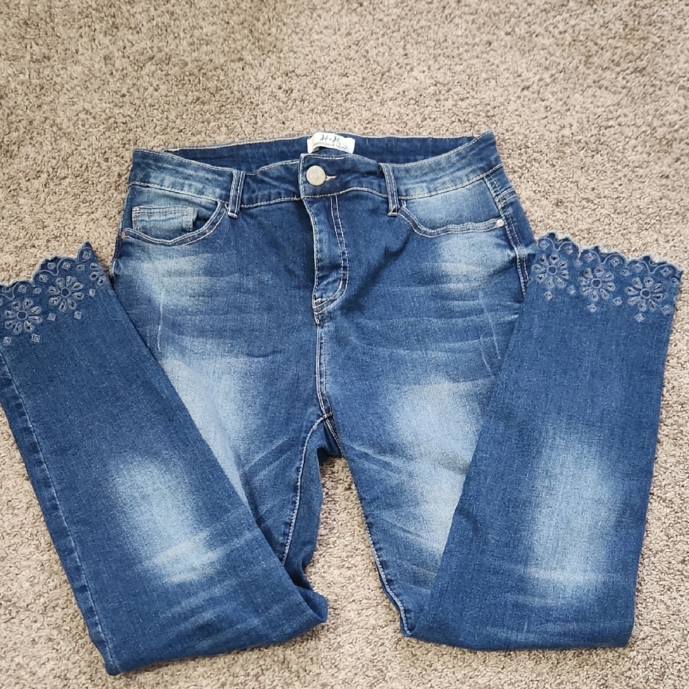 Blue Cropped Distressed Ankle Jeans